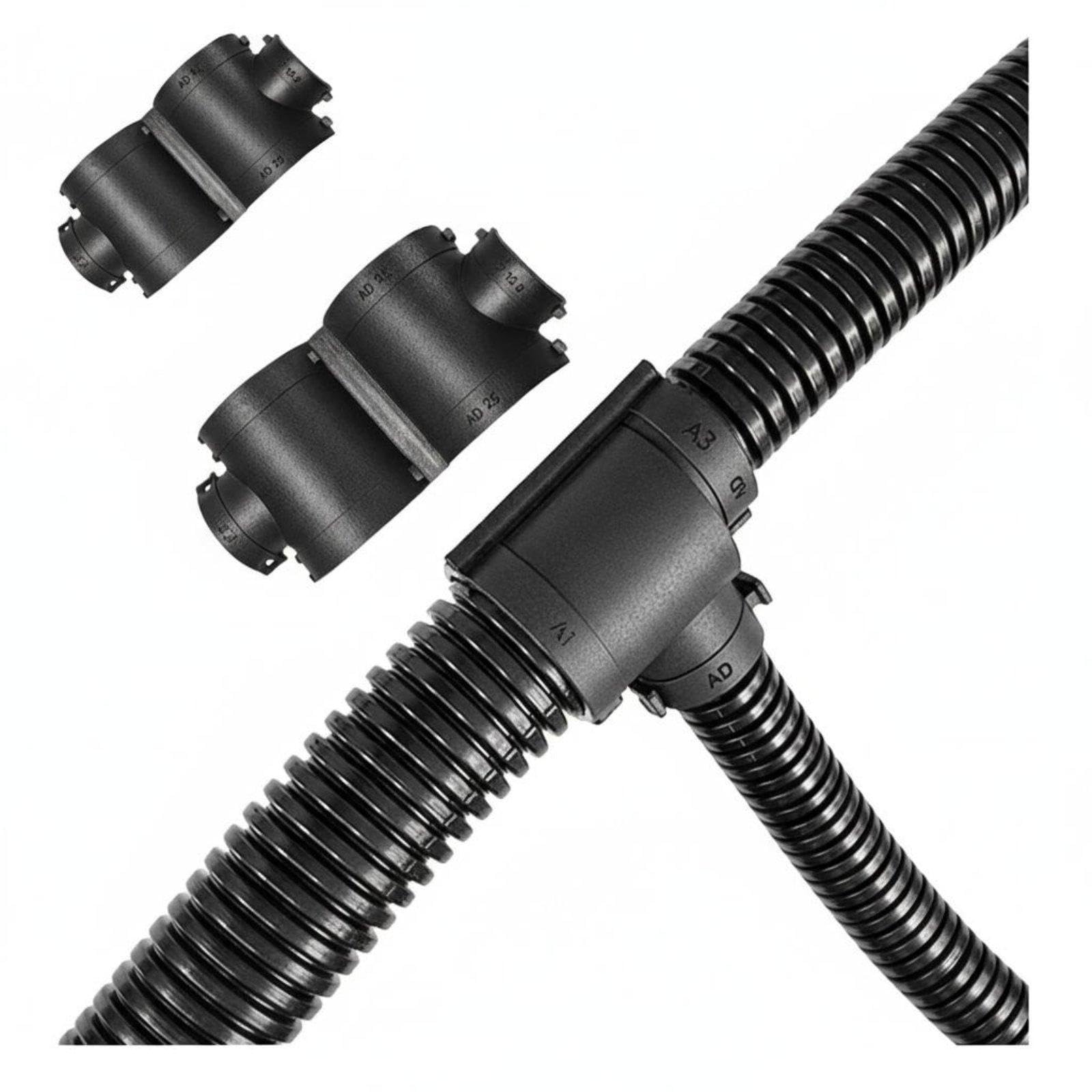 Nylon Corrugated Pipe Connector Retardant Openable Conduit T-Fitting Fasten-Fit Closure Corrugated Tubing T-Joint for Automotive, Workshop, Garage Ad21.2*13*21.2 Reducing T-type|Business-image-37