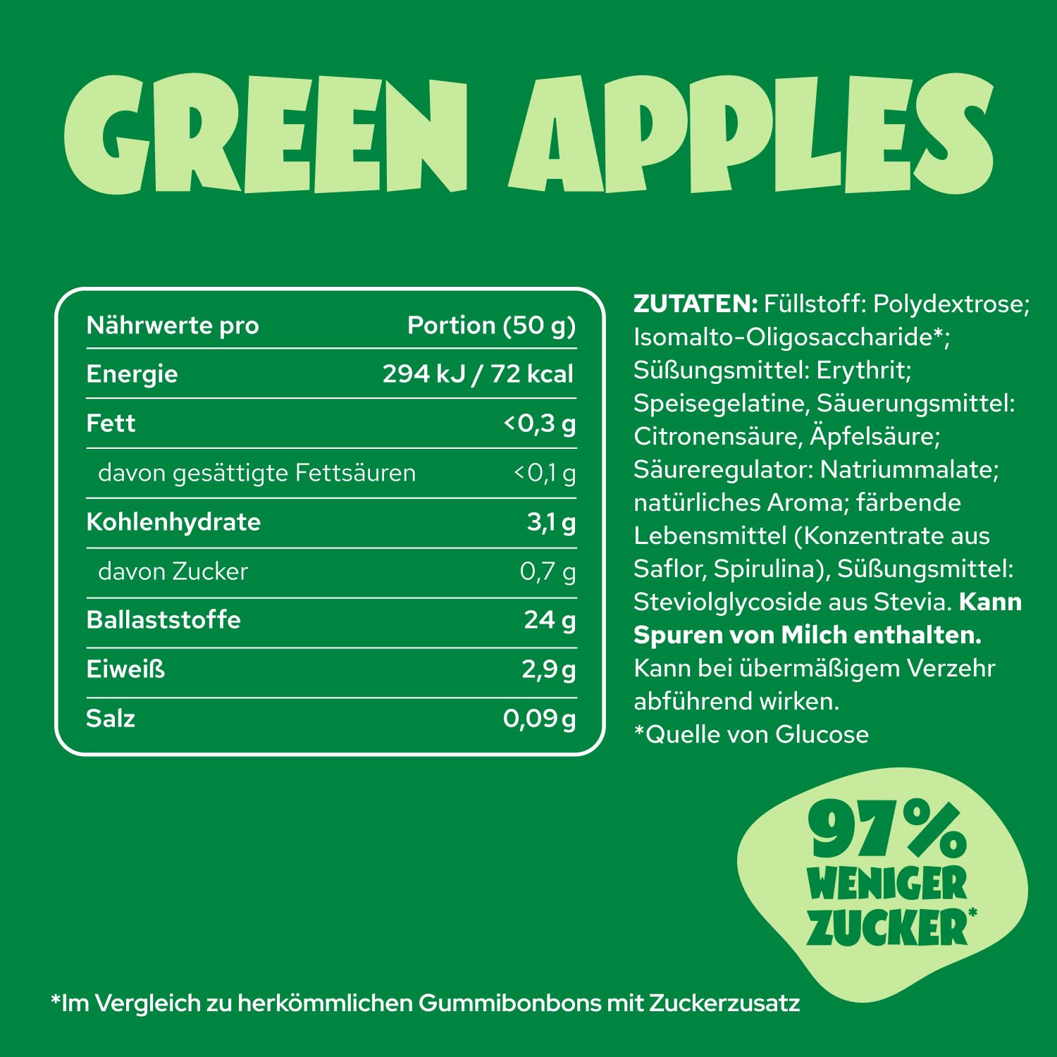 ahead Green Apples Gummibärchen | Apfelgeschmack Fruchtgummi 18 × 50g | Gummibärchen ohne Zuckerzusatz | Nur 1g Zucker & 72 kcal pro 50 g | Kalorienarme Süßigkeiten & ballaststoffreich - 2