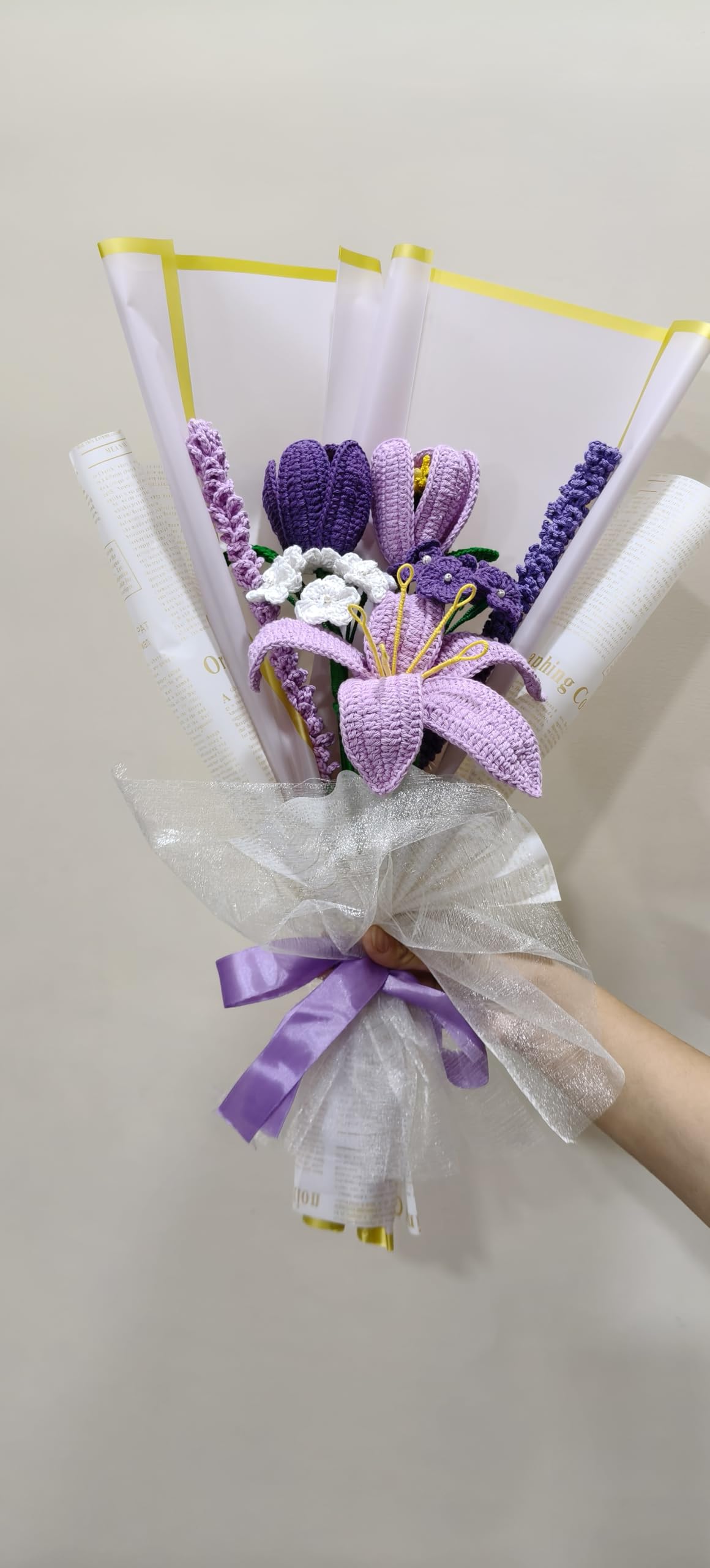 FARHAT'S Handmade Crochet Flower Bouquet – Lily, Open Tulip and Small Flower | Knitted Artificial Flowers Gift for Home Décor, Birthday, Anniversary & Special Occasions-image-13