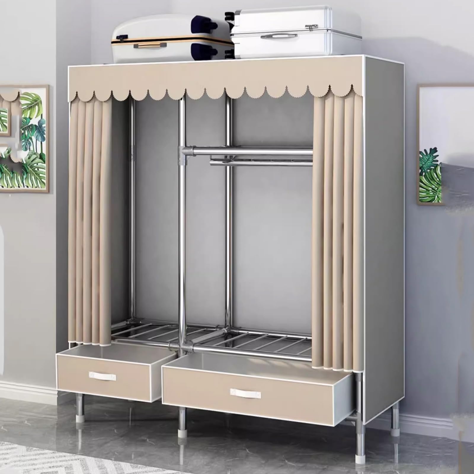 Grande Armoire Chambre Tissu Forte Capacité de Charge Armoire en Tissu Penderie avec Tiroir Facile à Assembler pour Appartements et Espaces de Vie Temporaires(Burst,172x45x170cm)