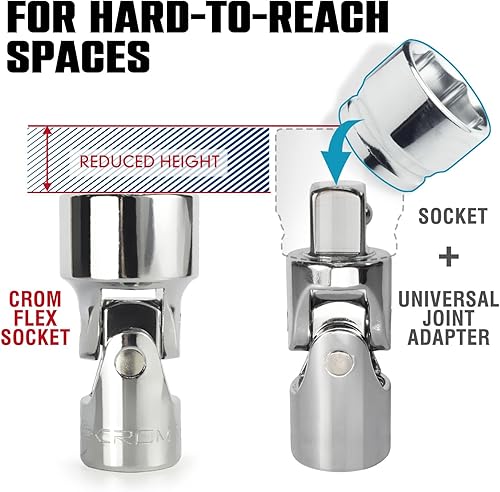 Miniatura 4 de CROM Juego de zócalos flexibles universales - Juego de zócalos giratorios de 6 puntas de 38 de pulgada de 10 piezas con accionamiento métrico de 10