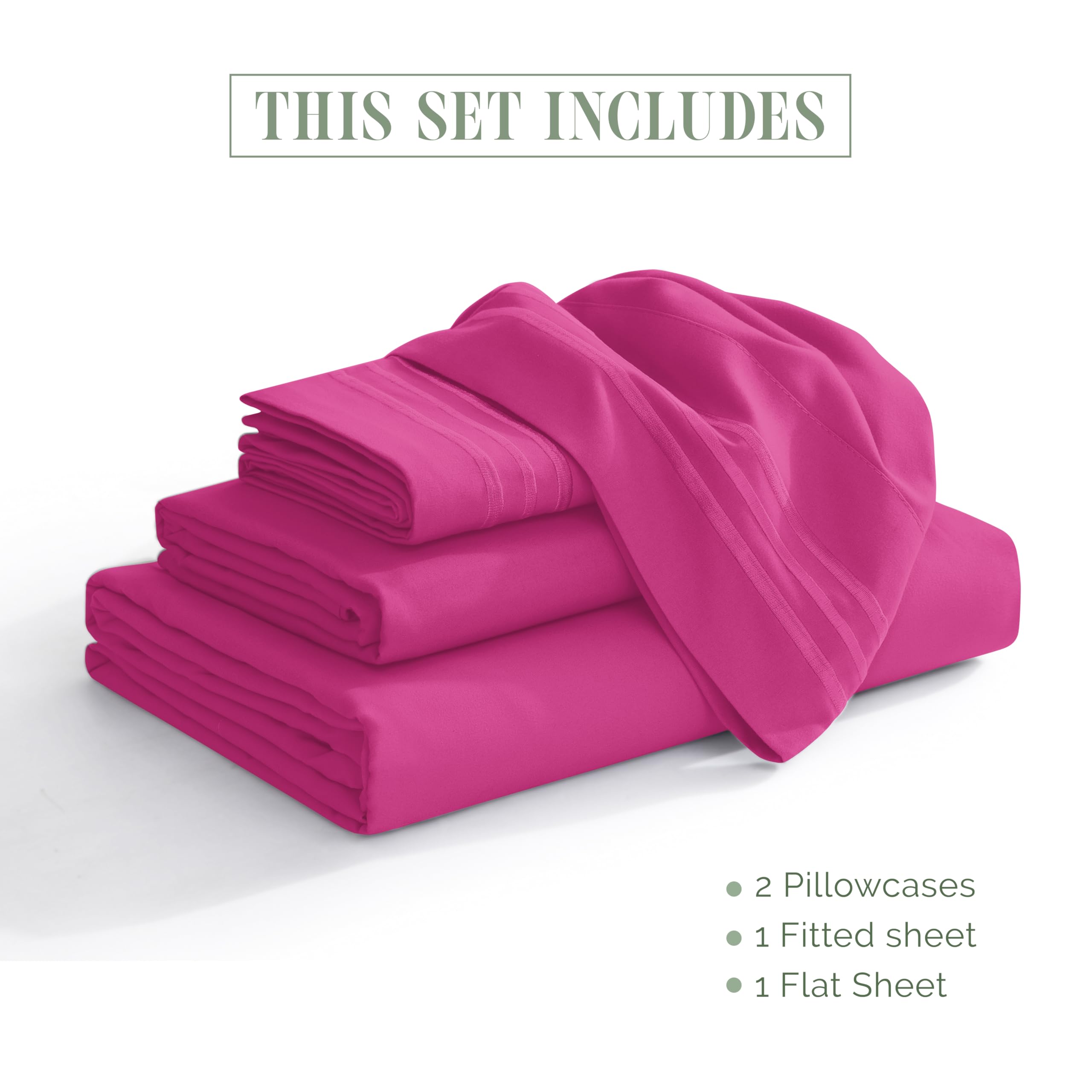 BEDSUM Lenzuolo Matrimoniale XL In Microfibra 1800 Fili – Rosa, Antipiega E Anti-sbiadimento, 167x259 Cm