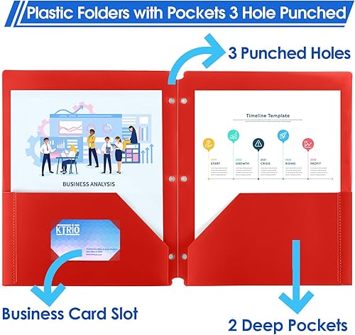 Vista 13 de KTRIO Carpetas con 3 agujeros perforados, paquete de 6 carpetas de plástico para carpeta de 3 anillas, carpeta de polietileno