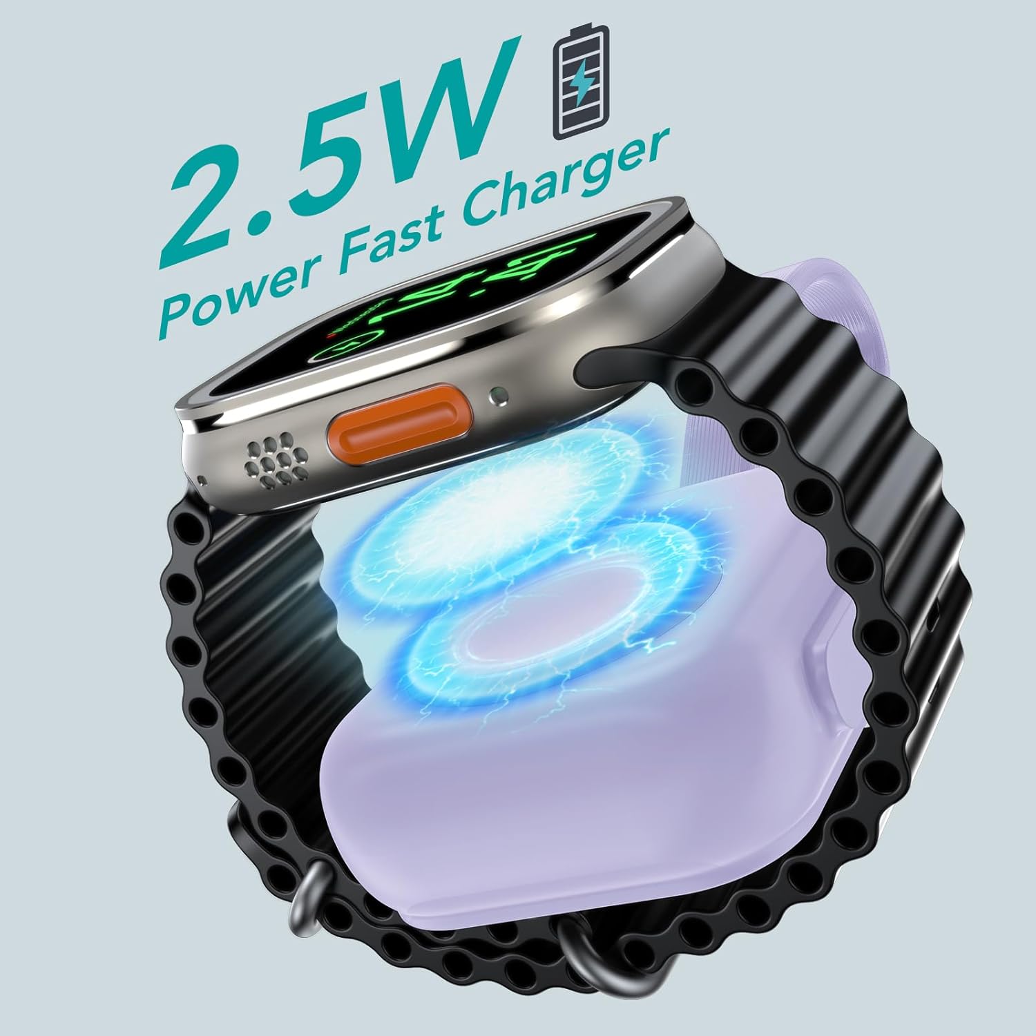 HUOTO Portable 1400mAh Wireless Charger Compatible for Apple Watch Series 10/9/8/7/6/5/4/3/2/SE/UItra 2/Ultra,Compact Magnetic iWatch Charger Power Bank Keychain Style Gift Your Mother Girl Purple image 3 of 8 B0DHR9NK6X