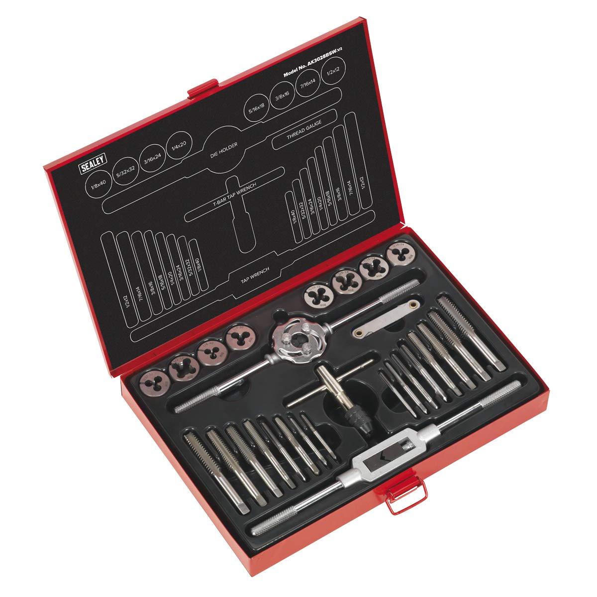 Sealey Ak3028bsw Tap & Die Set 28PC Split Dies Imperial BSW