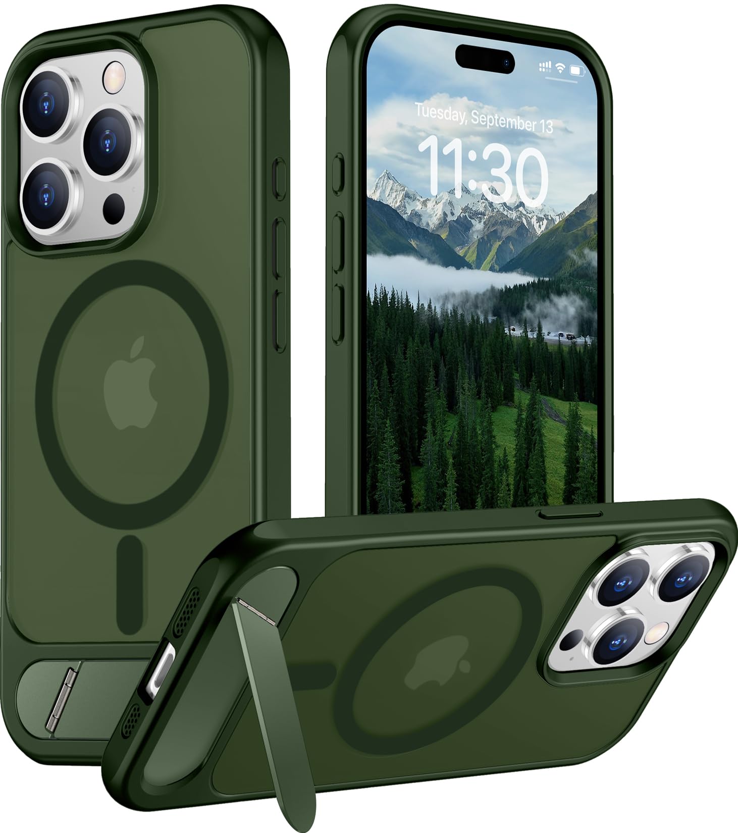 Temdan Magnetic Compatible with iPhone 15 Pro Max Case, [Built-in Invisible Kickstand][Compatible with MagSafe][Military Grade Shockproof] Slim Translucent Matte Phone Case for iPhone 15 Pro Max 6.7"