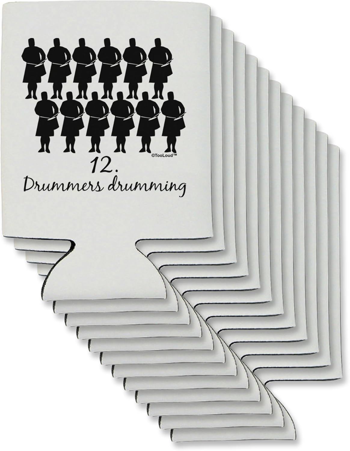 TooLoud Twelve Drummers Drumming Text Can/Bottle Insulator Coolers - 12 Pieces