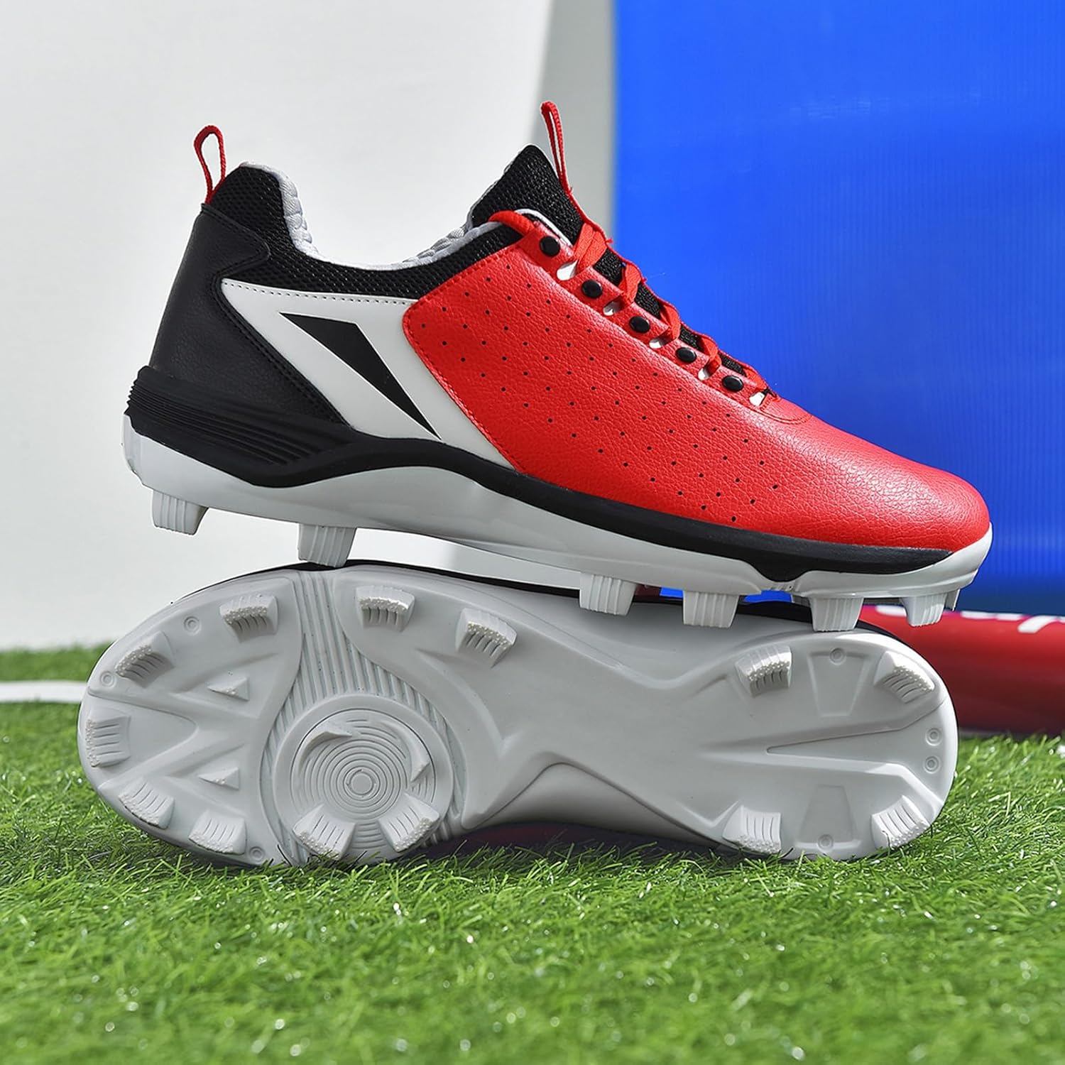 DHAEY Women's Baseball Softball Shoes Non-Slip Wear-Resistant Unisex Adult Youth's Outdoor Competition Training Shoes Trainers for Men (Color : White red Black, Size : 11.5 Women/10 Men)