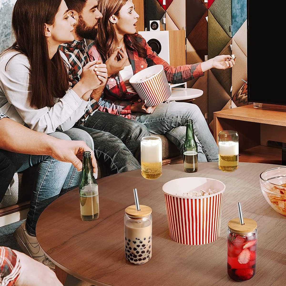 Jetcloud 2pcs Transparent Can Shaped Glass Cups with Bamboo Lids & Stainless Steel Straw 500ml Drinking Glasses Set for Cold Beverage Juice Coffee Cocktail Whiskey Beer - Image 4