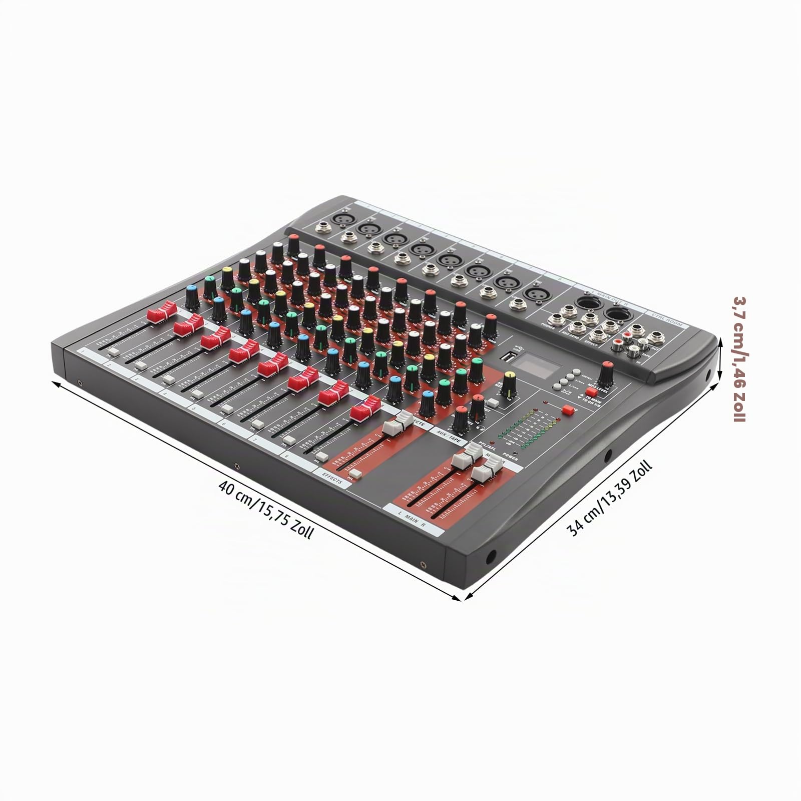 Professionelles 8-Kanal-Mischpult, Stereo Sound Mischpult DigitalAudio Mixer Verstärker mit USB MP3 Bluetooth Eingang 48V Phantomspeisung für Aufnahme DJ Bühne Musik Anwendung