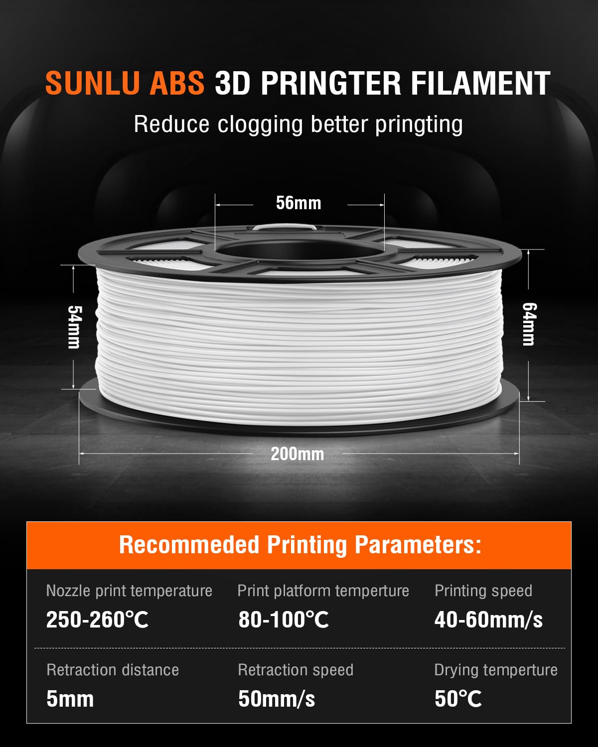 SUNLU Filamento de impresora 3D, filamento de ABS de 1,75 mm, muy robusto, duradero, resistente al calor, excelente dureza, compatible con impresoras 3D del 99% FDM, bobina de 5 kg