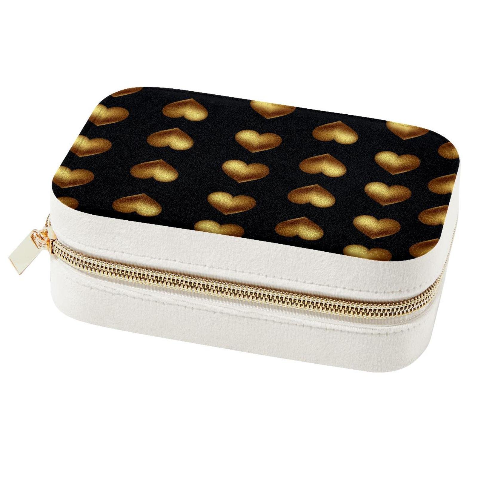 Boîte à bijoux portable cœur doré : organiseur voyage bagues et colliers