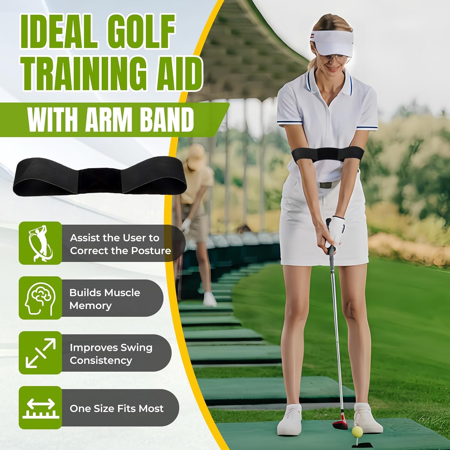 Retractable Golf Swing Training Aid, Golf Grip Trainer for Chipping Hitting, Golf Swing Trainer with Wrist Immobilizer for Right Left Hands, Golf Telescopic Club for Indoor & Outdoor
