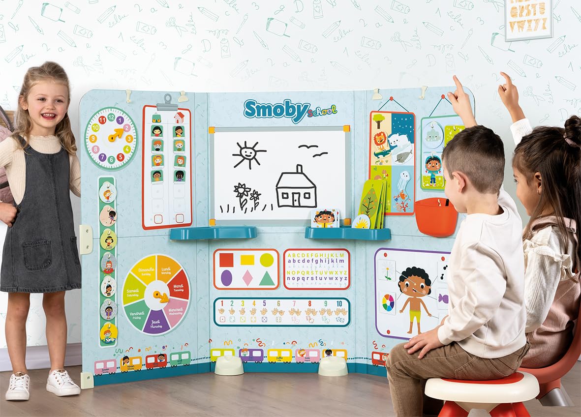 Smoby - Escuela - Aula - Alumno/Profesor - Tríptico - Numerosos Accesorios - A Partir de 3 años - Fabricado en Francia