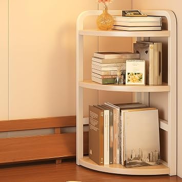 3 Tier Corner Open Desktop Storage Shelf, Sector Desktop Bookshelf Organizer, Metal Desk Dorm Bookcase, Display Rack for Computer Desk, Dressing TabletopWhite,25 * 25cm/9 * 9in