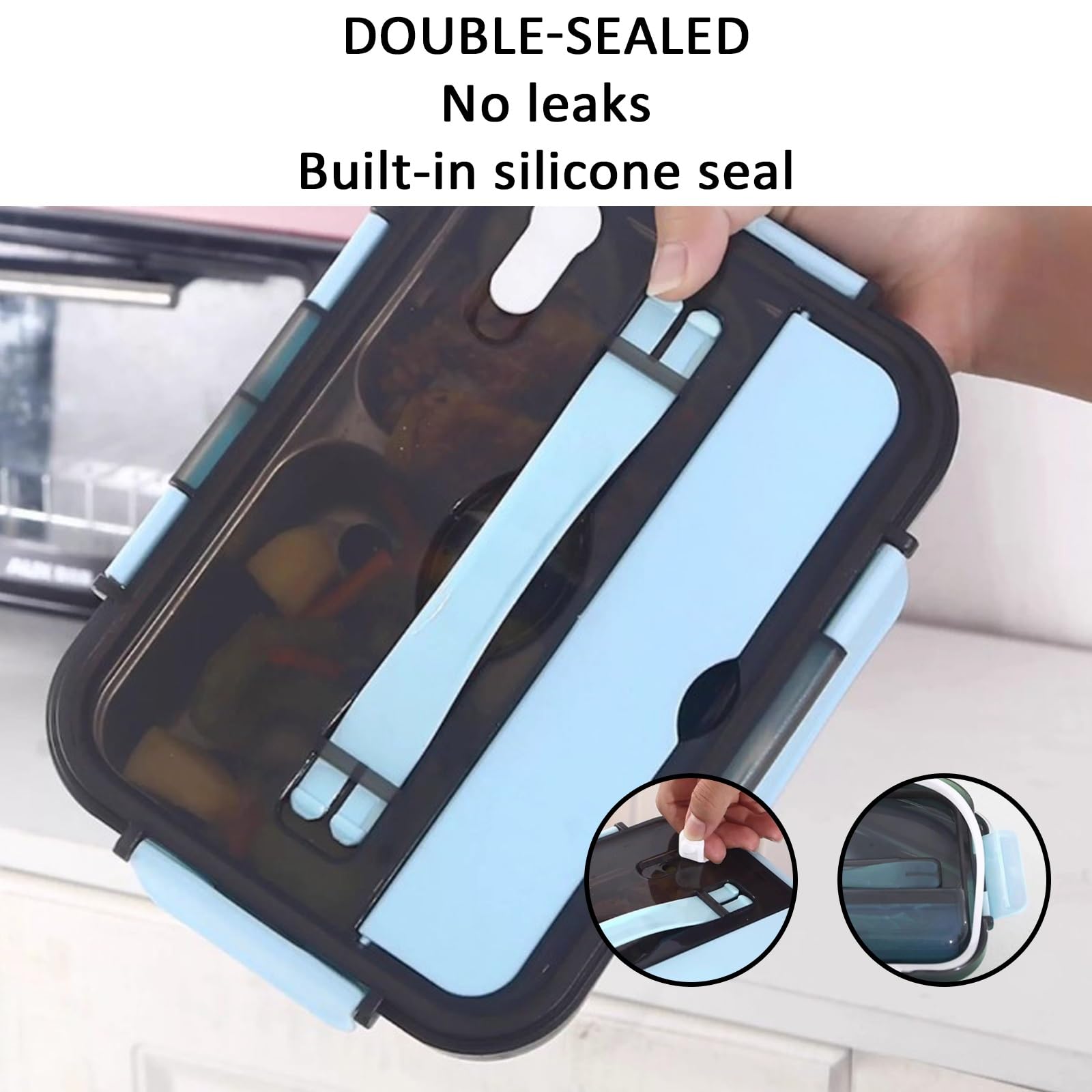 MRKU Fiambrera isotérmica de Acero Inoxidable con Tapa, Recipiente Separado para Sopa, Cuatro o Cinco Compartimentos, portátil, a Prueba de Fugas, Ideal para el Trabajo y los Viajes.