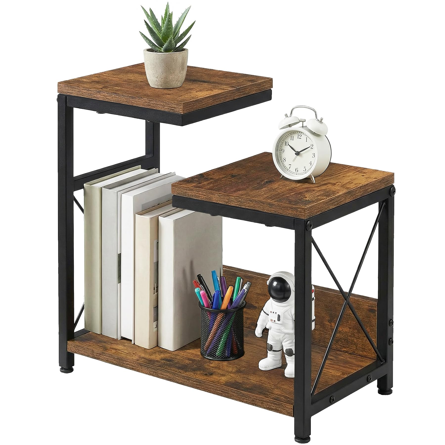 Desk Shelf Organizer, Small Desktop Bookshelf for Desk, Wood Table Top Shelves, Desktop Organizer Shelf for Office, Desk Decor, Nightstand, Home, Corner, 3 Tier Rustic Brown