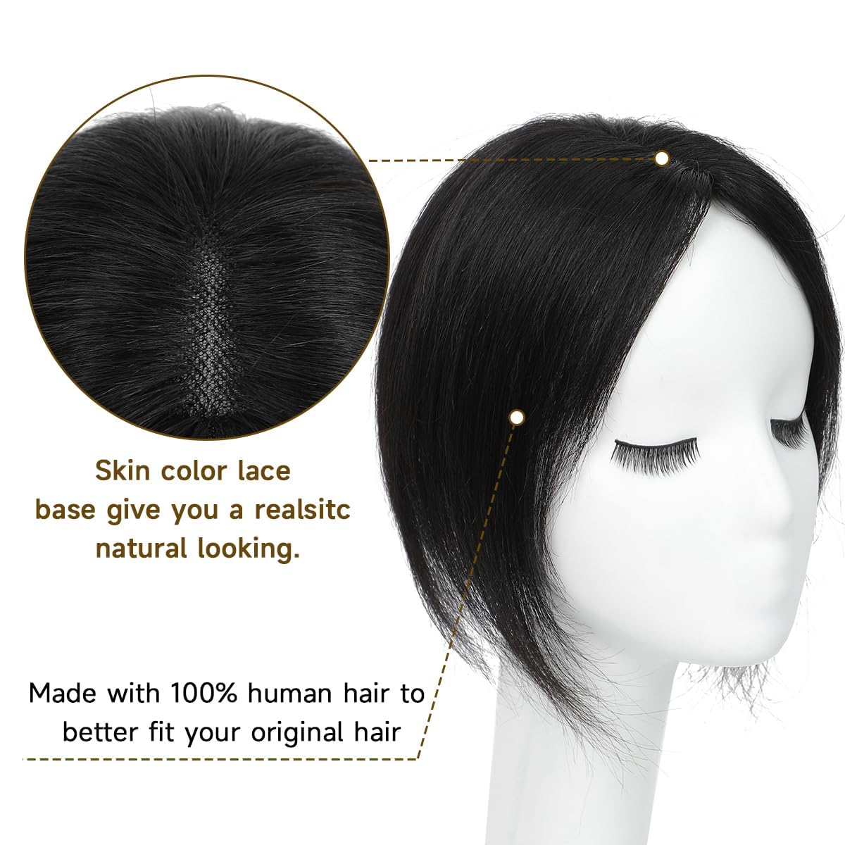 Invisible Hairline Hair Toppers for Thinning Hairs Women Real Hairs 10 Inch Cover Hair Topper Pieces with 150% Density (7 * 9" Natural Black) - Image 4