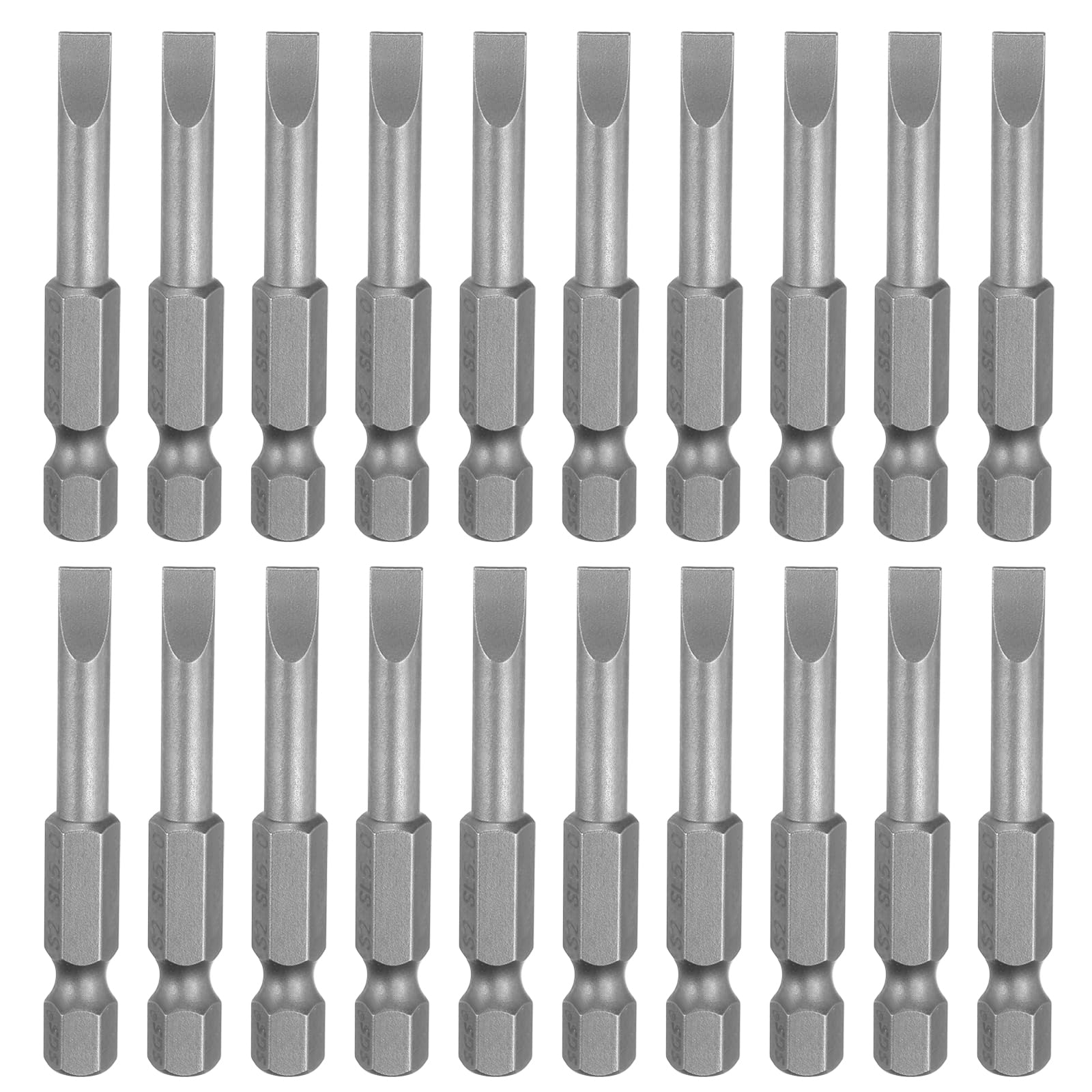 sourcing map 20pcs SL5 Slotted Screwdriver Bits 5.5mm Slotted Tip 1/4" Hex Shank 50mm (2") Long Magnetic Flat Head S2 Steel Screw Driver Drill Bits Industrial Power Screwdriver Bit