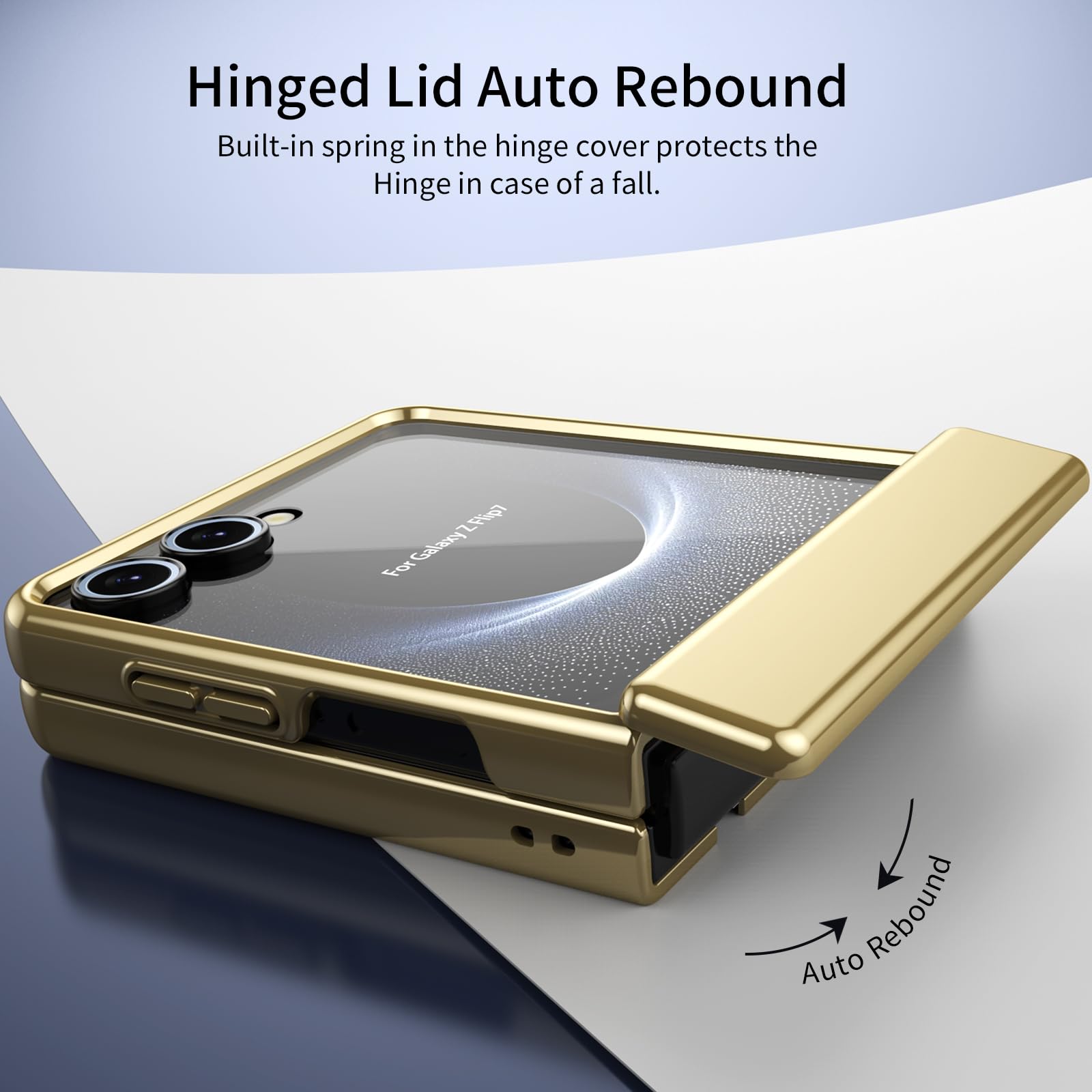 COQUE Funda para Samsung Flip 7,Carcasa con película Protectora integrada, bisagra Dorada galvanizada, Cubierta Completa,Funda Plegable para Samsung Galaxy Z Flip 7 5G-Dorado