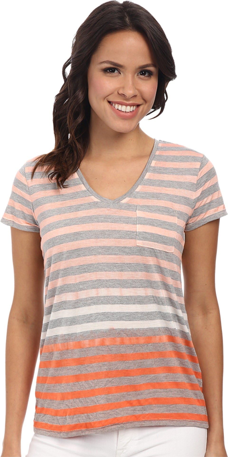Two by Vince Camuto Women's S/s Pier Dip Dye Striped V-Neck Tee