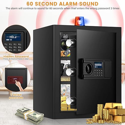 Miniatura 5 de Caja fuerte ignífuga pequeña de 0.7 pies cúbicos para uso doméstico, caja de seguridad digital para el hogar con cerradura de combinación y teclas
