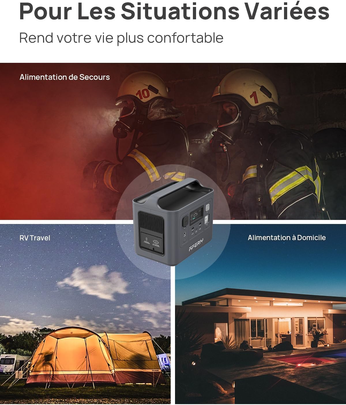 AFERIY Generateur Electrique Portable 800W, Station Electrique Portable 512Wh Charge Rapide en 1H, Générateur Solaire LFP, UPS, BMS, pour Camping/Maison/Bureau, 6Kg & Porte d'une Main, Garantie 7 Ans