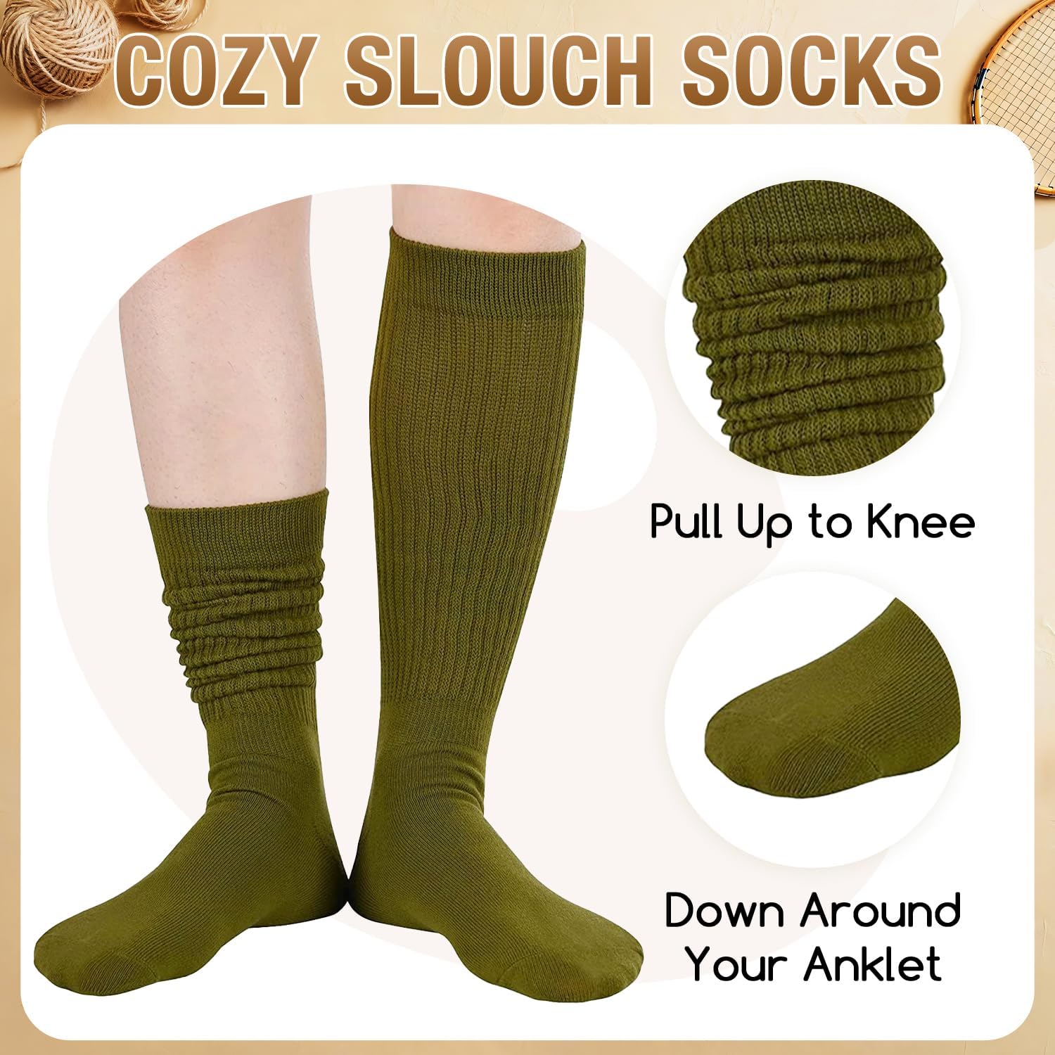 Zmart Slouchy Socks for Women - Slouch Scrunch Socks, 4-5 Pairs Knee Length - Image 4