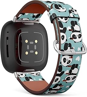 CJBROES Replacement Leather Watch Band, Compatible with Fitbit Versa 3 and Fitbit Sense of Wristband Bracelet Accessory - Cute Panda