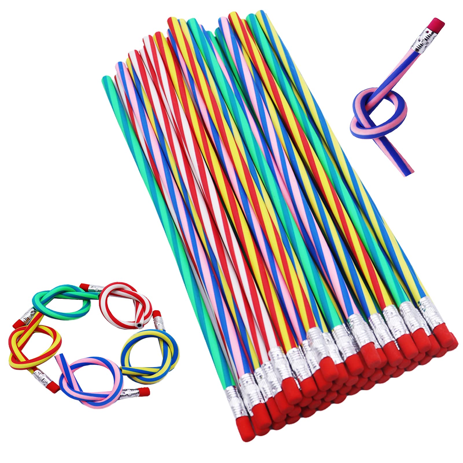 Niurewan 40 Pcs 7 Inch Soft Bendable Pencils,Magic Bend Pencils,Colorful Stripe Soft Pencils for Children and Students,Classroom Gifts,Back to School Supplies