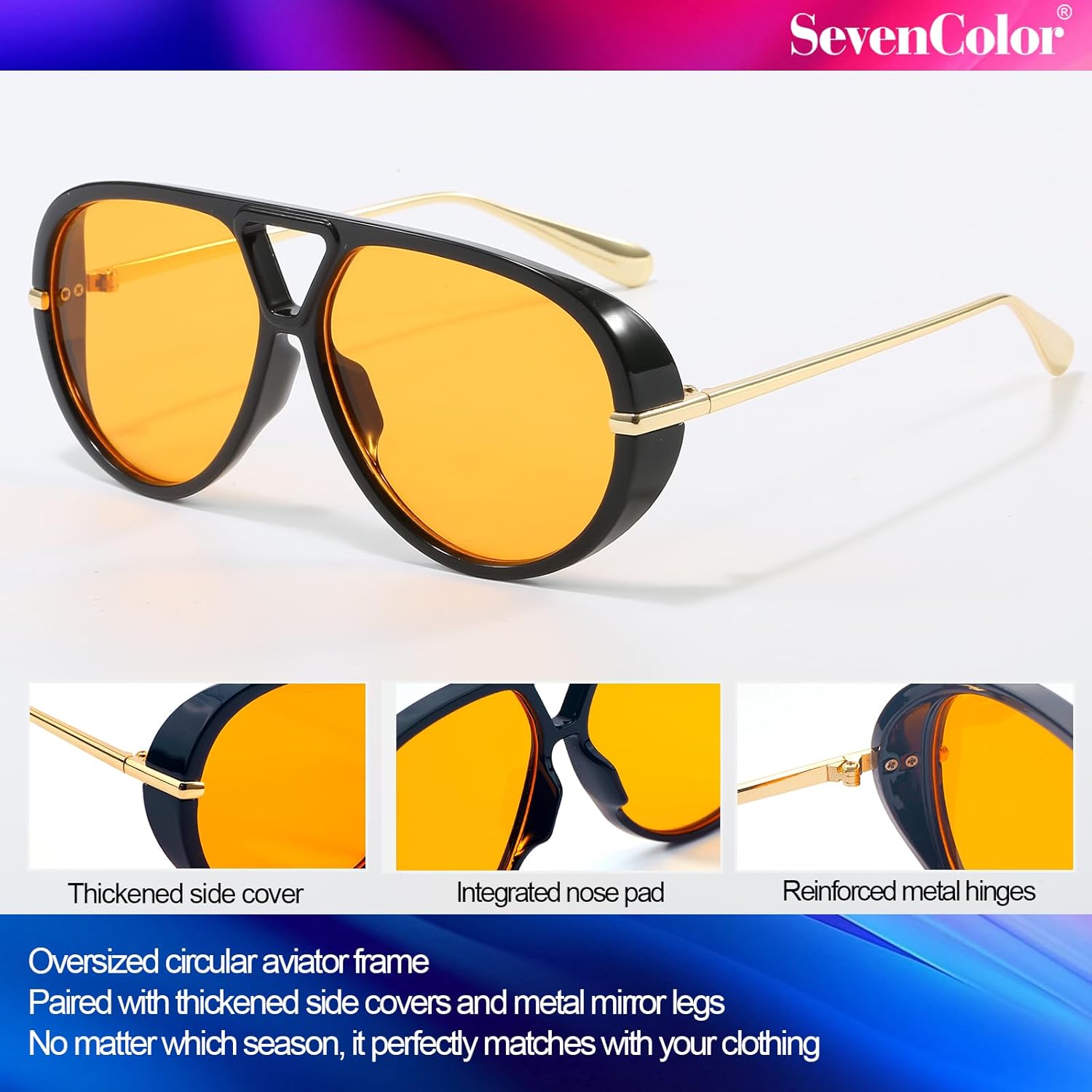 Trendy Oversized Aviator Sunglasses for Women Men Retro Big Round Shield Sun Glasses Vintage Shades - Image 7