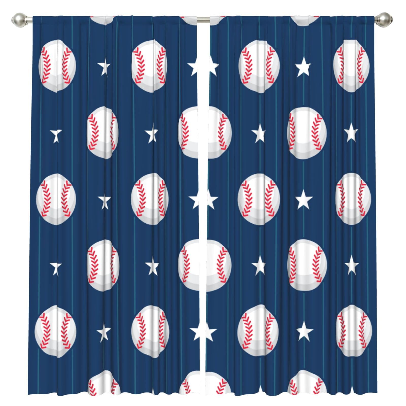 InOmak Star Baseball, 2 Panels Window Curtains 52 x 84 Inch Blackout Curtains for Living Room Bedroom