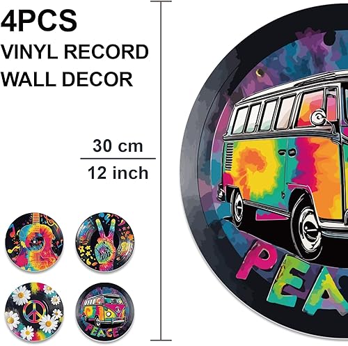 Miniatura 2 de DOODLREAM 4 unidades de discos de vinilo de margaritas de grafiti para decoración de pared de 12 pulgadas, letrero de paz hippy de autobús, pósteres