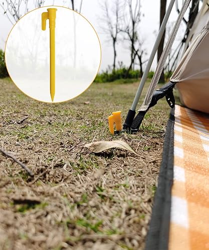 Miniatura 4 de OMYZERO Paquete de 50 estacas de plástico de 5.7 pulgadas, estacas de anclaje de plástico resistentes para tiendas, estacas de arena, estacas de