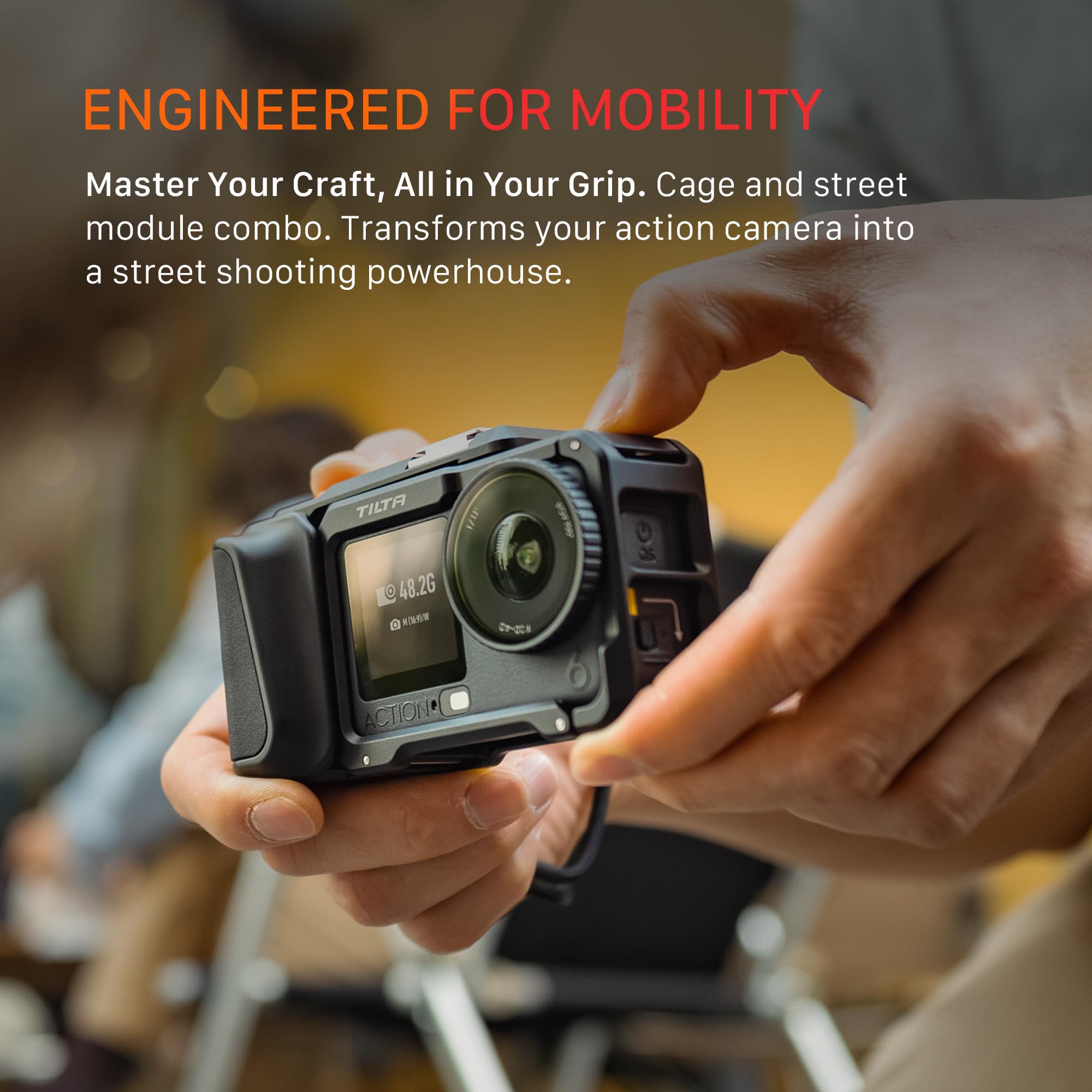 Tilta DJI Osmo Action 6 Street Snap Kit | Jaula completa para cámara y agarre de mano de liberación rápida | Almacenamiento de batería integrado, esfera de bloqueo y tapas de botón personalizadas |