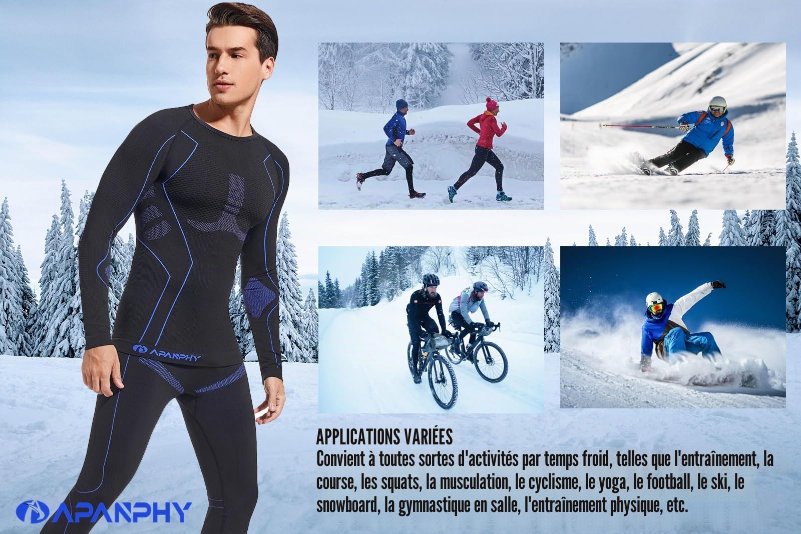 sous-vêtement Thermique Homme Fonctionnel sous-vêtements Thermiques Homme Perméable Séchage Rapide Ensemble Thermique Homme Respirant Chaud Ensemble Ski Homme pour Sports d’Extérieur
