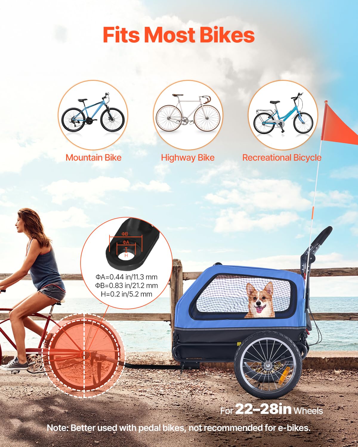 VEVOR Rimorchio per Bici per Cani, Supporta Fino a 40 kg, Carrello Portabici, Telaio Pieghevole Facile con Ruota a Sgancio Rapido, Attacco Universale per Bicicletta, Guinzaglio Interno