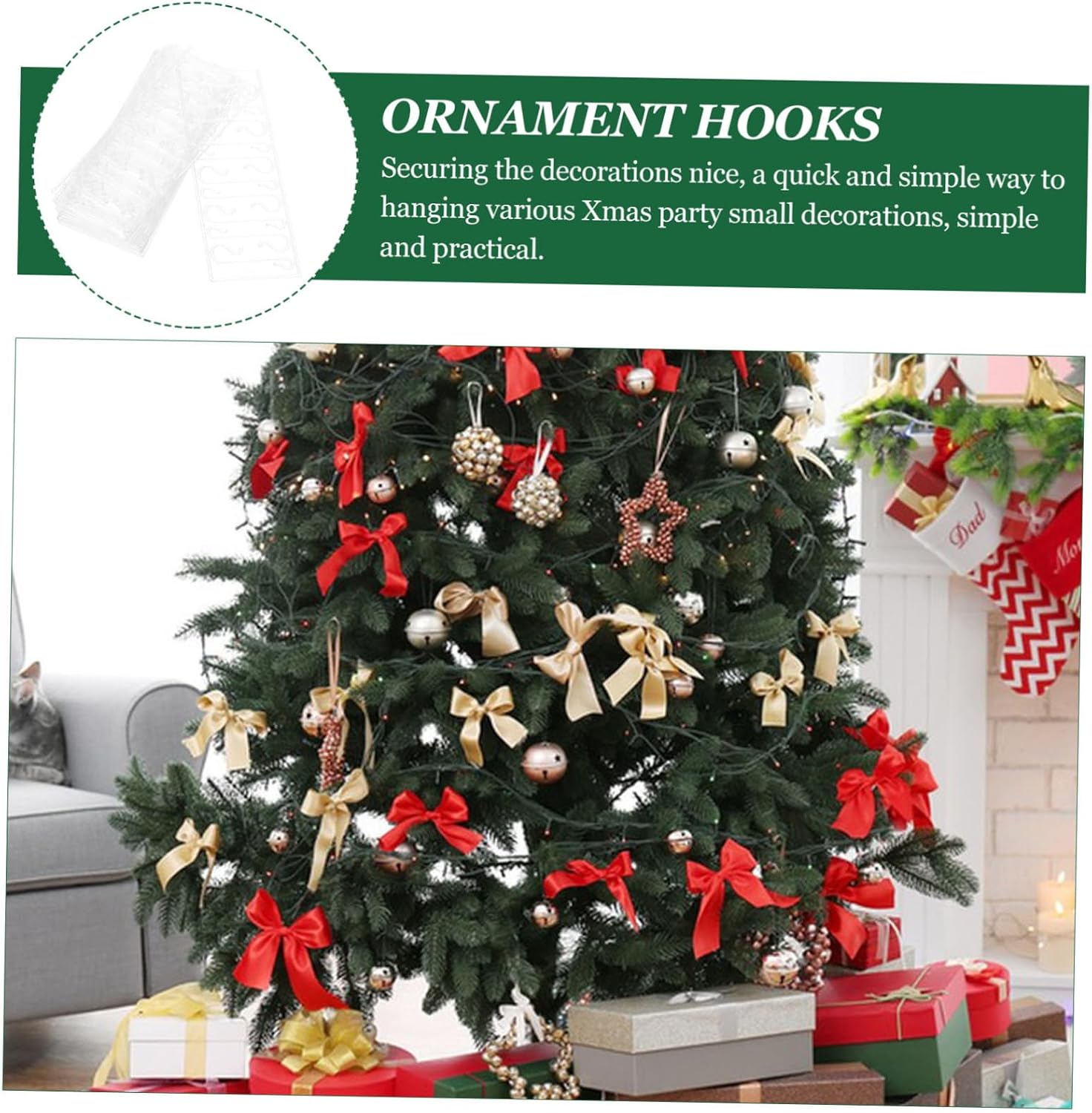100pcs Christmas Tree Ornament Hooks Easy Installation Shaped Hangers for Baubles and Decorations for Mantels Fireplaces and Wreaths