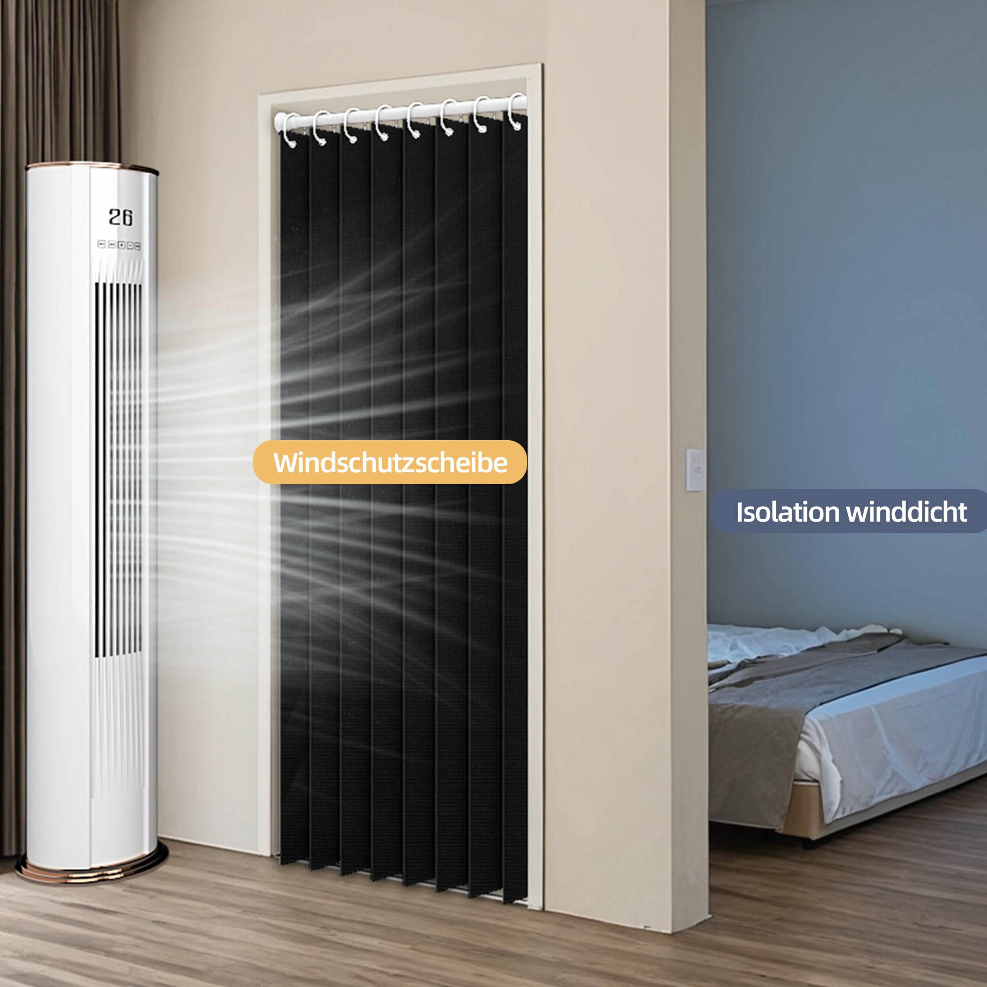 Rideau de porte magnétique avec occultation, séparateur d'espace pliable pour salle de bain/chambre/salon, design accordéon (Noir)'