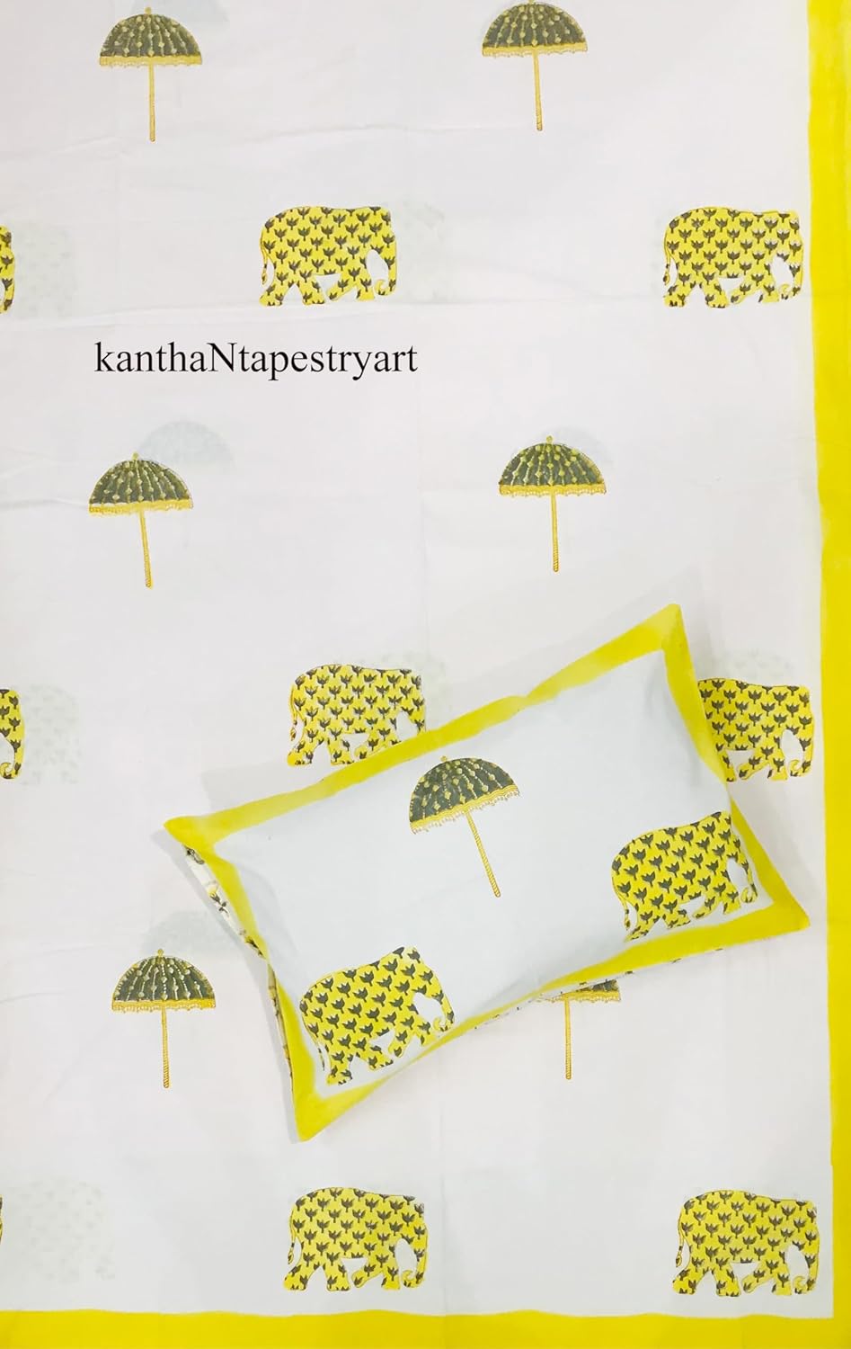 Generic kanthaNtapestryart Jaipuri Printed Floral Print 100% Pure Cotton Hand Block Print Bedsheet with 2 Pillow Cover Block Printed Flat Sheet (King/Queen Size 90x108 Inch)