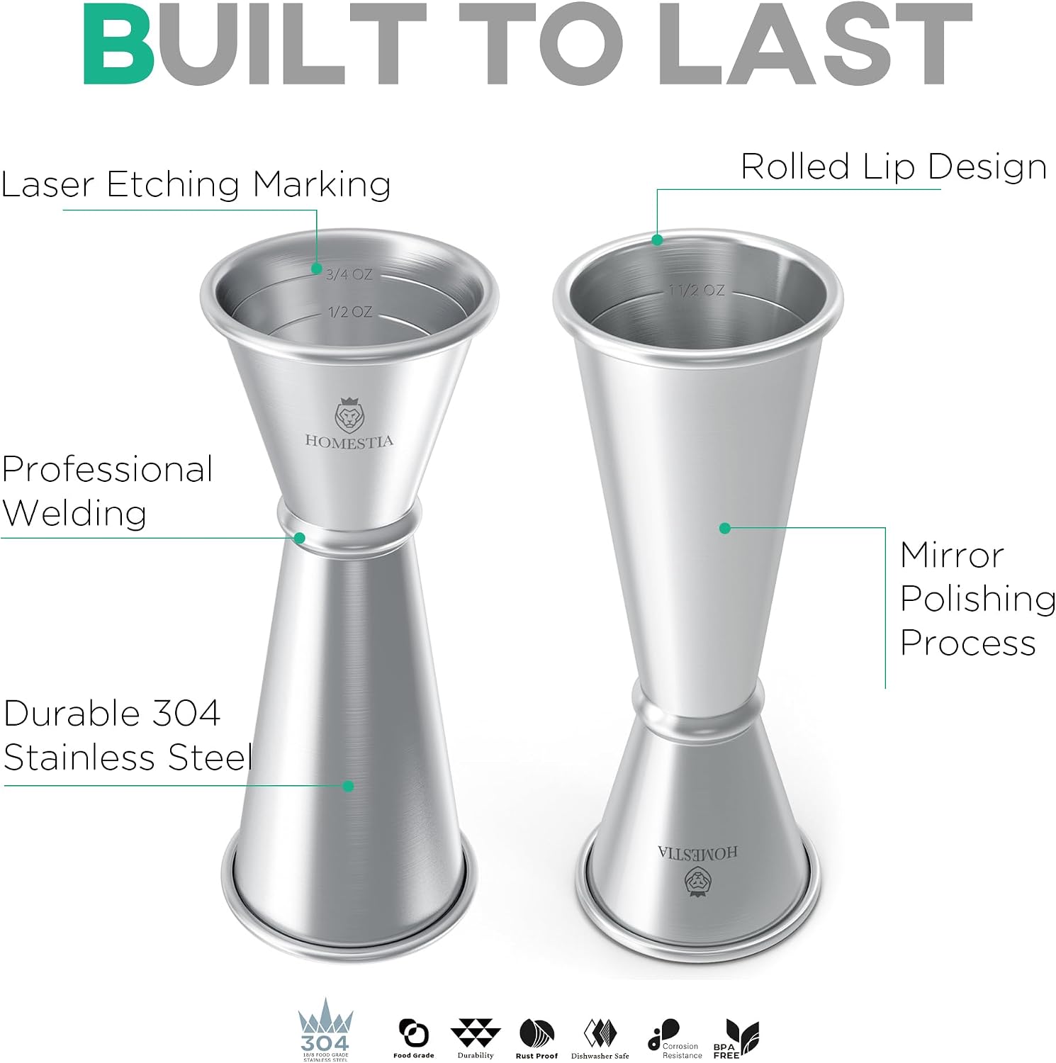 Homestia Jigger for Bartending, Double Jigger, Cocktail Measuring Cup