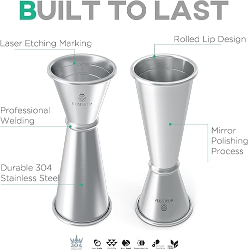 Miniatura 5 de Homestia - Jigger de cóctel doble con medidas en el interior (OZ&ML) - Barra de acero inoxidable para medición de 2 oz y 1 onza de herramienta de