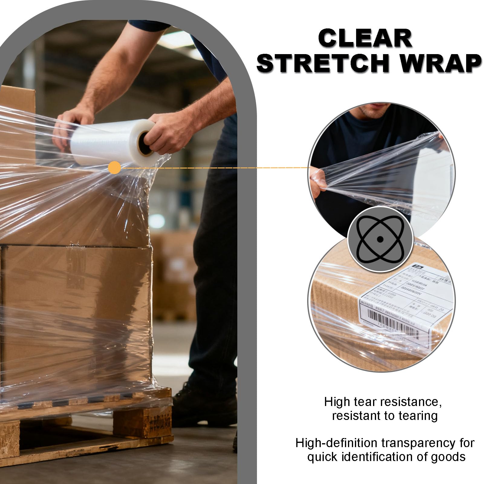 4 Rollos Film Estirable 75 cm Transparente, Resistente Estirable Film para Mudanzas, Retractil de Plástico Film para Paletizar Hogar Almacenes Comercios Transportes(Size:4pack 75cm)
