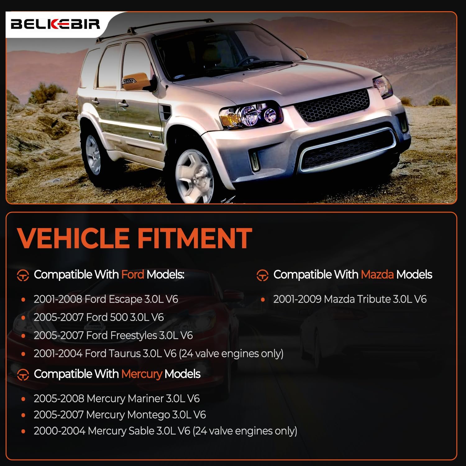 Set of 6 Ignition Coil Pack & Iridium Spark Plugs Compatible with 3.0L V6 2001-2008 Ford Escape 500 Five Hundred Freestyles Taurus Mazda Tribute Mercury Mariner Montego Sable Replace DG500 FD502 SP493