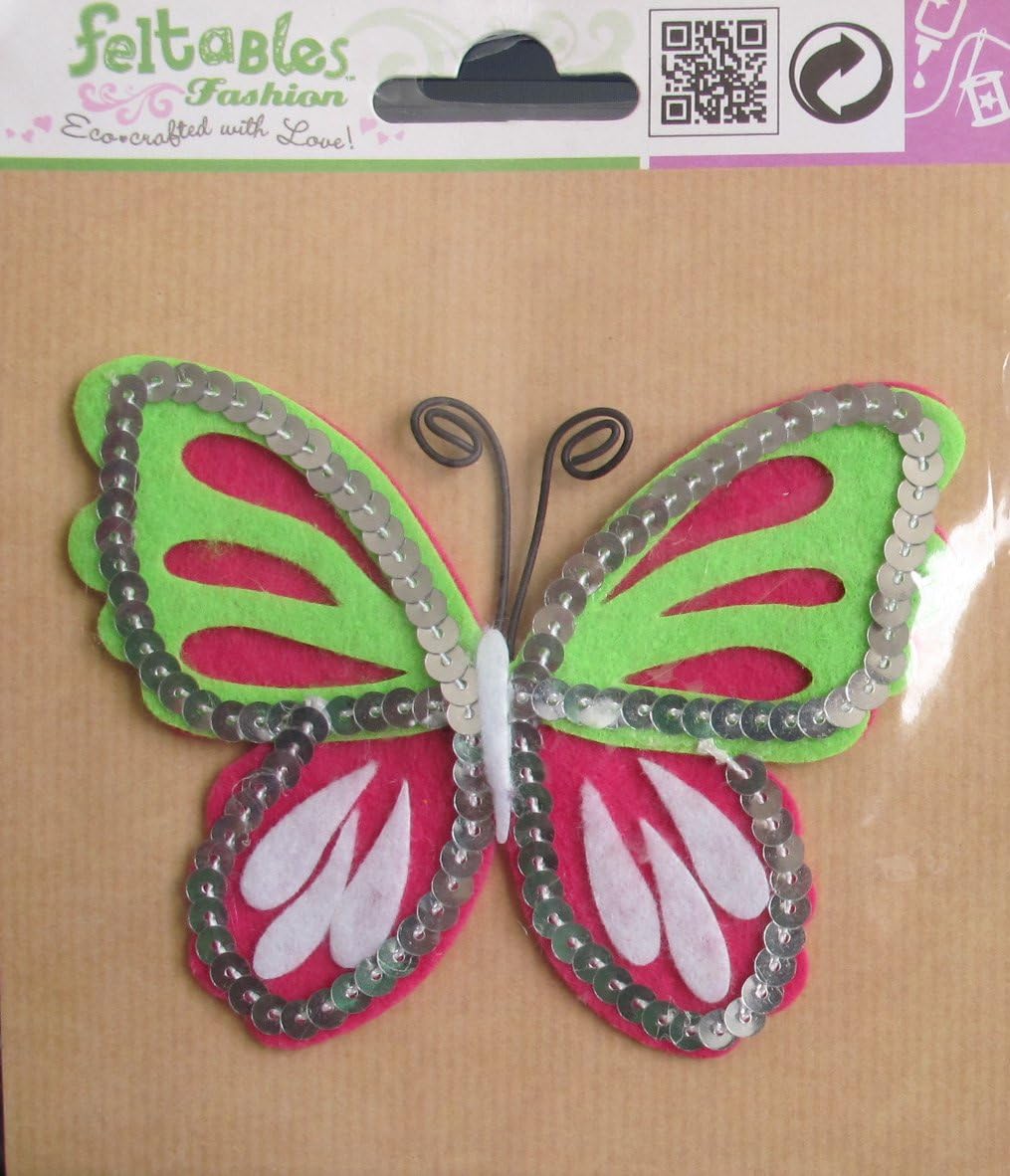 FASHION FELTABLES Decorative BUTTERFLY 4-1/4" x 3-1/4" FELT Fabric Embellishment w SEQUINS Outline & Wire Antennae (2011)