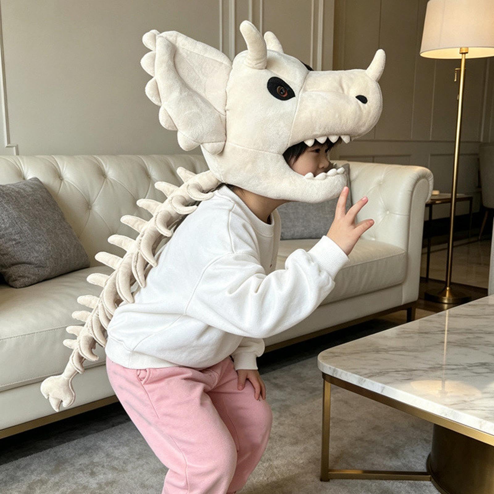 Kostium szkieletu dinozaura, przenośny, na Halloween, pluszowy strój 3D, z czaszką | Strój zwierzęcy dla dziewcząt na scenę, bal karnawałowy, maskaradę, do noszenia na co dzień i na imprezę