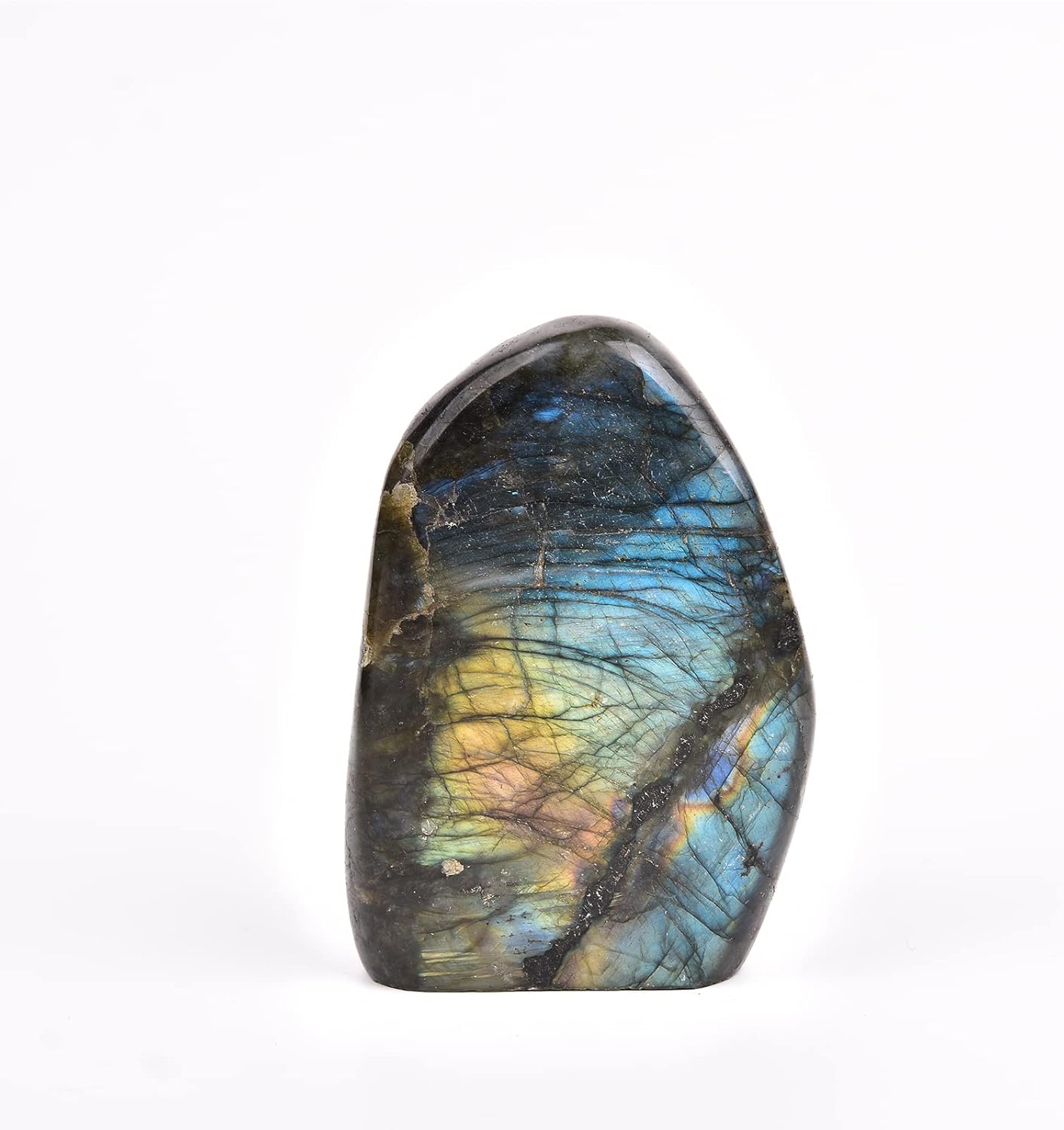 JIC Gem Class 1 Labradorite Palm Stone Crystal, Polished Healing Pocket Worry Stone for Anxiety Stress Relief 1.5-1.8lb