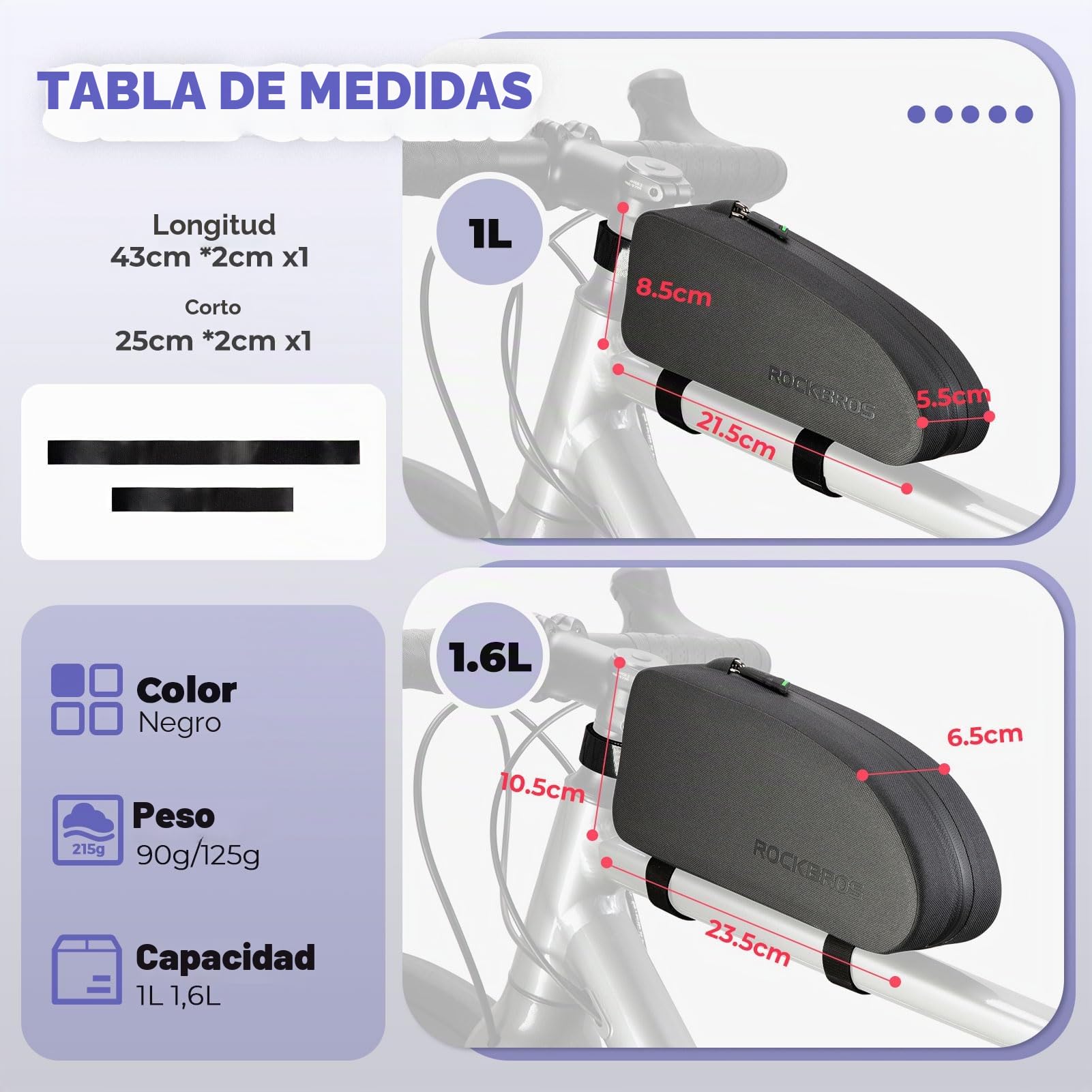 ROCKBROS Bolsa Cuadro Impermeable y 2 Piezas Timbre de Bicicleta Carretera