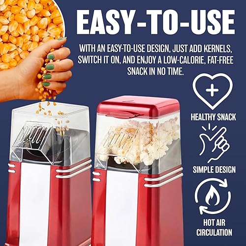 Miniatura 5 de Máquina de palomitas de maíz, fácil de usar y limpiar, máquina de palomitas de maíz con interruptor de encendidoapagado, sin aceite y saludable,