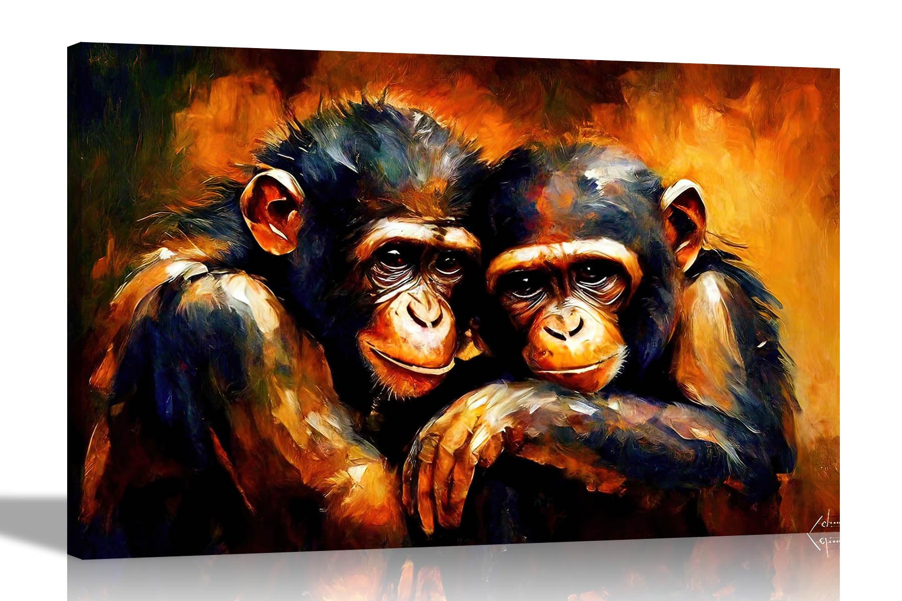 Artley Prints - Chimps Fear in the Eyes Colourful Canvas Pictures for Walls - Art for Living Room Abstract Animal Artwork Prints for Bedroom Large 86 x 61cm (34 x 24 inches) A1